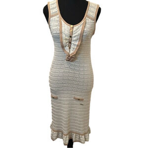 Vintage style Beige crochet see through dress woman size S